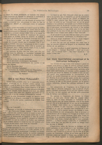 Janvier 1925 - La Fédération balkanique