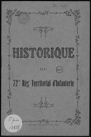 Historique du 72ème régiment territorial d'infanterie