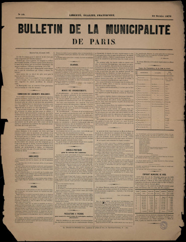 Bulletin de la municipalité de Paris n° 7 : commission des logements insalubres… Ambulances…