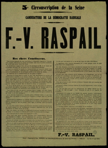 F.-V. Raspail, candidature de la Démocratie radicale