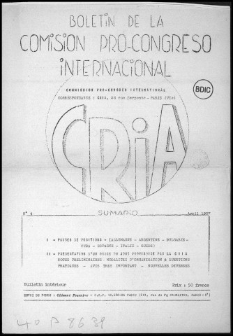Boletín de la comisión pro-congreso internacional (1957 : n°4)