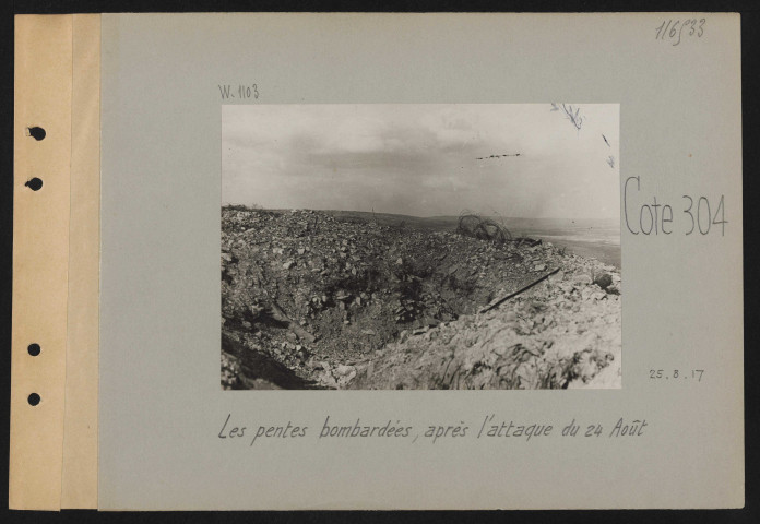Cote 304. Les pentes bombardées, après l'attaque du 24 août