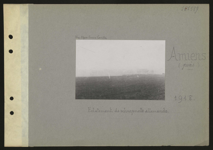 Amiens (près). Eclatement de shrapnels allemands