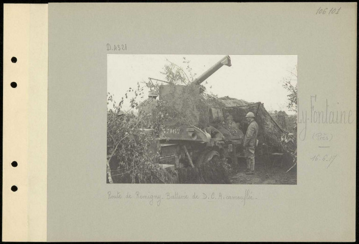 Ly-Fontaine (près). Route de Remigny. Batterie de DCA camouflée