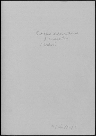 Education. Projets internationaux, 1905-1938