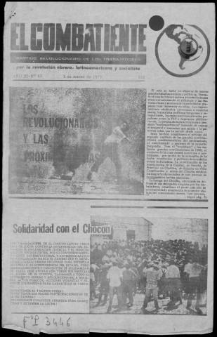 El Combatiente n°43, 9 de marzo de 1970. Sous-Titre : Organo del Partido Revolucionario de los Trabajadores por la revolución obrera latinoamericana y socialista