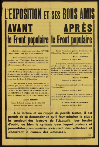 L'exposition et ses bons amis : avant & après & le Parti politique : Front populaire