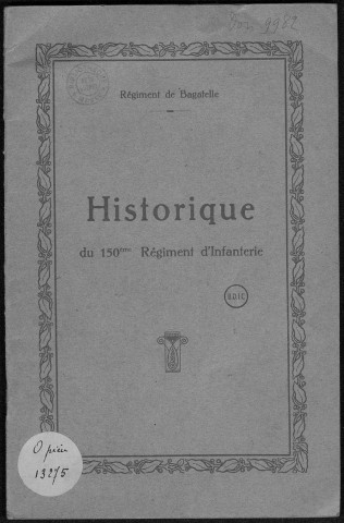 Historique du 150ème régiment d'infanterie