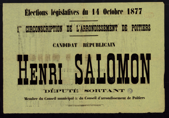 Élections législatives Arrondissement de Poitiers : Candidat Républicain Henri Salomon
