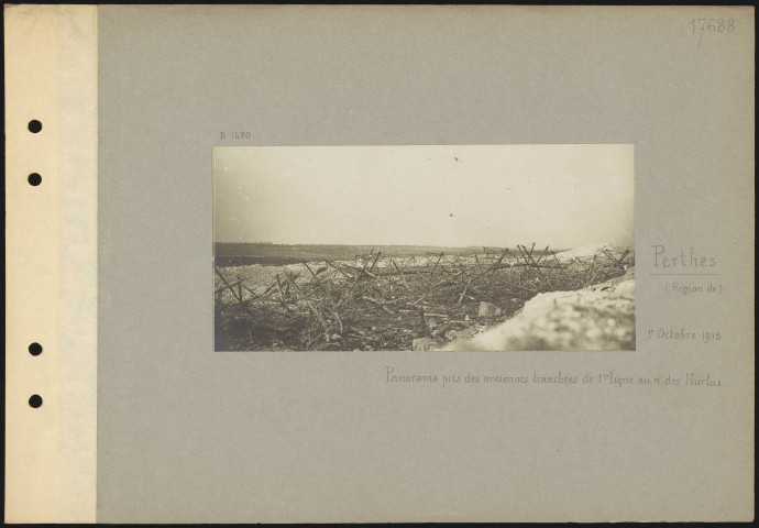 Perthes (région de). Panorama pris des anciennes tranchées de première ligne au nord des Hurlus