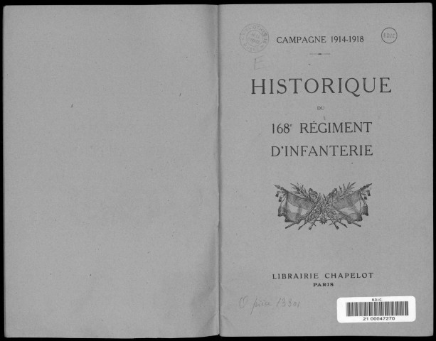 Historique du 168ème régiment d'infanterie