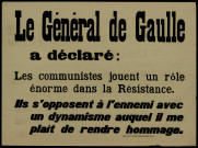 Le Général de Gaulle a déclaré : les communistes jouent un rôle énorme dans la Résistance