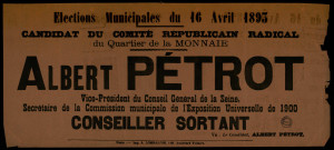 Élections municipales : Candidat du Comité républicain radical du quartier de la Monnaie Albert Pétrot