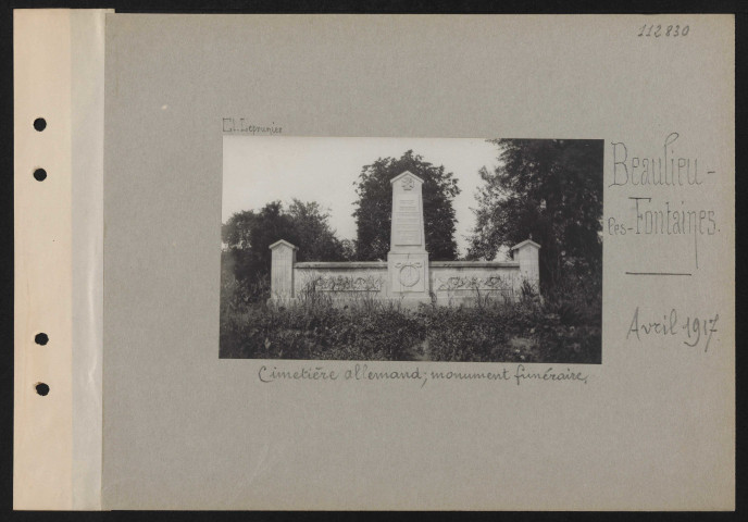 Beaulieu-les-Fontaines. Cimetière allemand ; monument funéraire