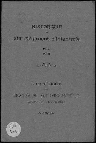 Historique du 313ème régiment d'infanterie