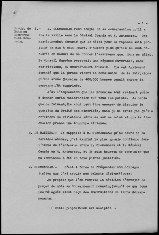 Réunion du 14 novembre 1919 à 10h30. Sous-Titre : Conférences de la paix