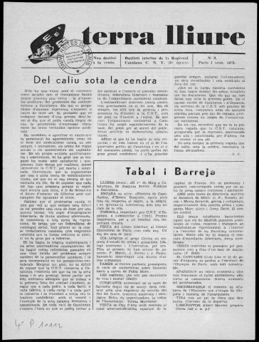Terra Lliure (1973 : n° 9-12). Sous-Titre : Butlletí de la Regional Catalana C.N.T [puis] Butlletí interior de l'Agrupació Catalana C.N.T. (Exterior)