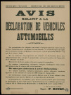 Avis relatif à la déclaration de vehicules automobiles