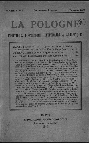 La Pologne politique, économique, littéraire et artistique (1930, n°1 - n°12)