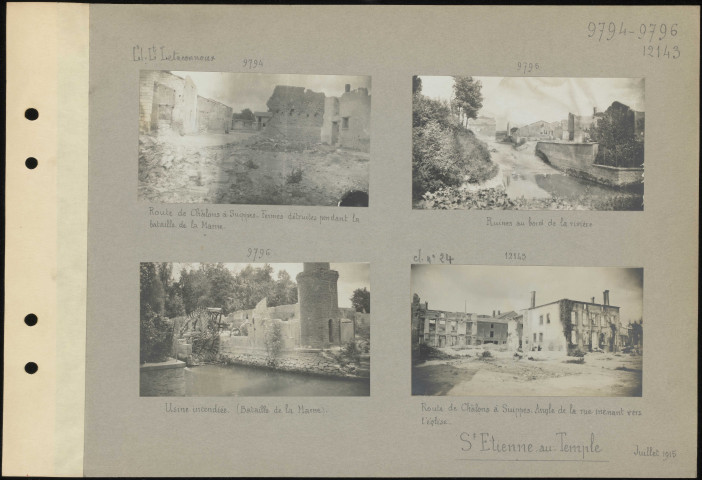 Saint-Étienne-au-Temple. Route de Châlons à Suippes. Fermes détruites pendant la bataille de la Marne