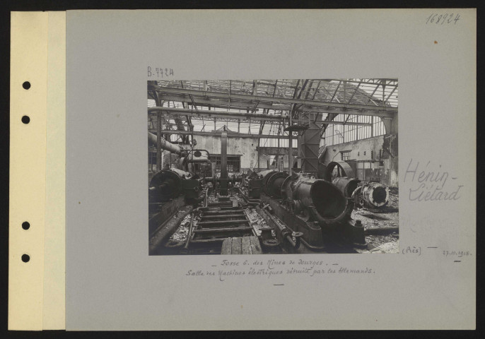 Hénin-Liétard (près). Fosse 6 mines de Dourges. Salle des machines électriques détruite par les Allemands