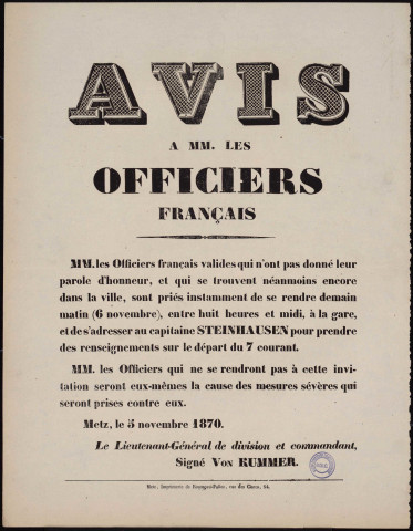 Les Officiers français valides… Sont priés de se rendre… À la gare…