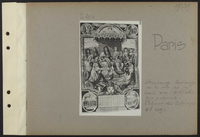 Paris. Strasbourg. Hommage de la ville au roi Louis XIV (Bibliothèque nationale. Cabinet des Estampes Qb 259)