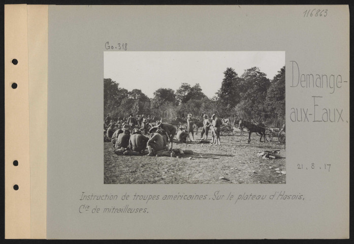Demange-aux-Eaux. Instruction de troupes américaines. Sur le plateau d'Hasois. Compagnie de mitrailleuses