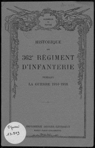 Historique du 362ème régiment d'infanterie