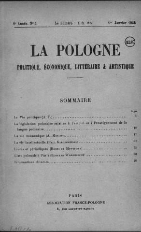 La Pologne politique, économique, littéraire et artistique (1925, n°1 - n°24)