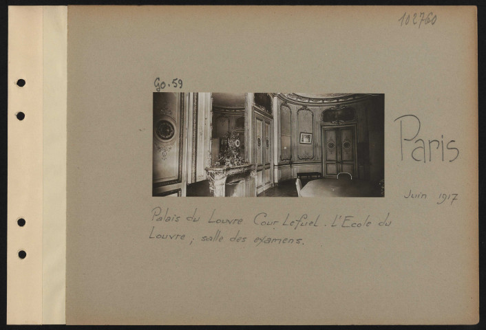 Paris. Palais du Louvre. Cour Lefuel. L'École du Louvre ; salle des examens
