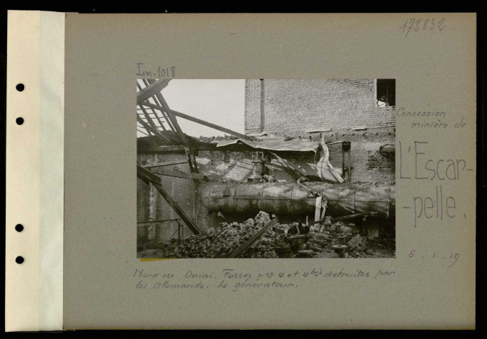 L'Escarpelle (Concession minière de). Nord de Douai. Fosses numéros 4 et 4 bis détruites par les Allemands. Le générateur