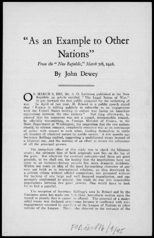 As an example to other nations. Sous-Titre : from the "New Republic", March 7th, 1928.
