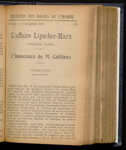 Juillet 1919 - Bulletin des Droits de l'Homme