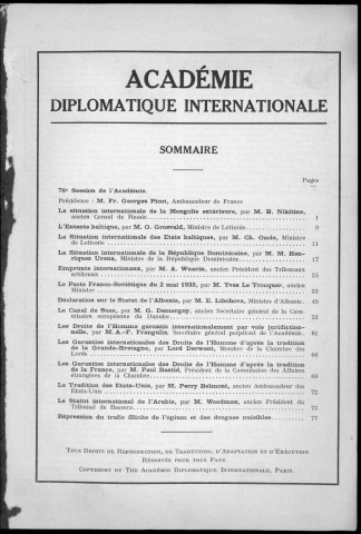 Académie diplomatique internationale. Séance et travaux