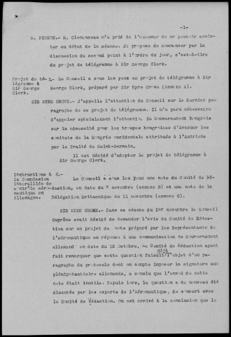 Réunion du 13 novembre 1919 à 10h30. Sous-Titre : Conférences de la paix