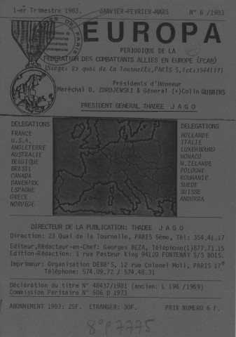 Europa (1983; n°6-9)  Sous-Titre : Périodique de la Fédération des Combattants Alliés de l'Europe