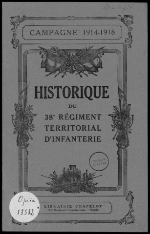 Historique du 38ème régiment territorial d'infanterie