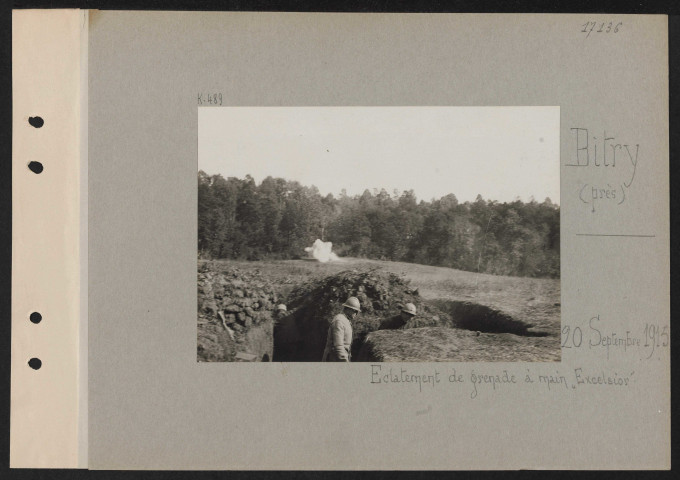 Bitry (près). Éclatement de grenade à main "Excelsior"