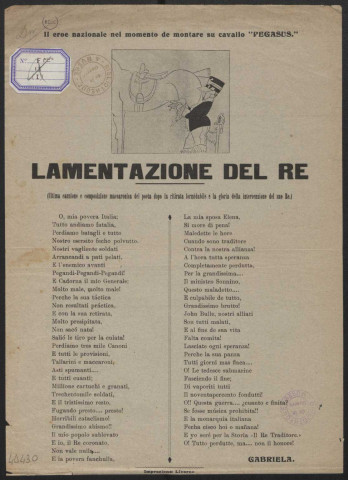 Guerre mondiale 1914-1918. Italie. Propagande. Tract sur Gabriele d'Annunzio