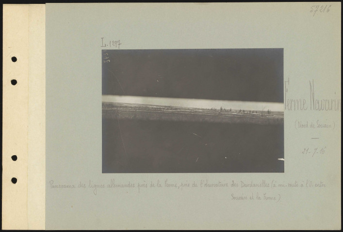Ferme Navarin (nord de Souain). Panorama des lignes allemandes près de la ferme, pris de l'observatoire des Dardanelles (à mi-route à l'ouest entre Souain et la ferme)