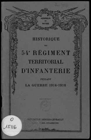 Historique du 54ème régiment territorial d'infanterie