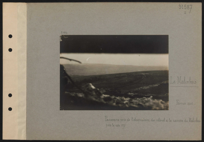 Le Malinbois. Panorama pris de l'observatoire du colonel à la carrière du Malinbois, près la cote 277
