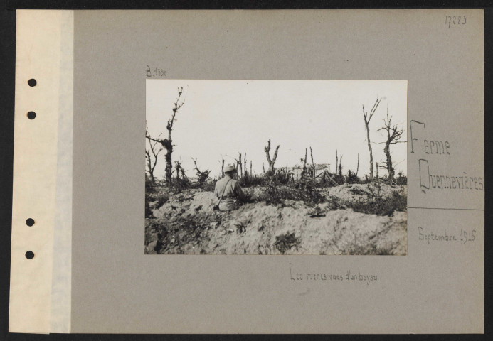 Ferme Quennevières. Les ruines vues d'un boyau