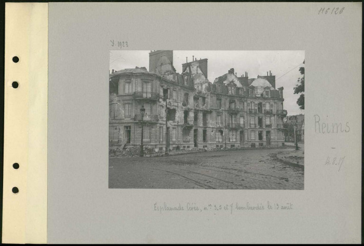 Reims. Esplanade Cérès, numéros 3,5 et 7 bombardés le 13 août