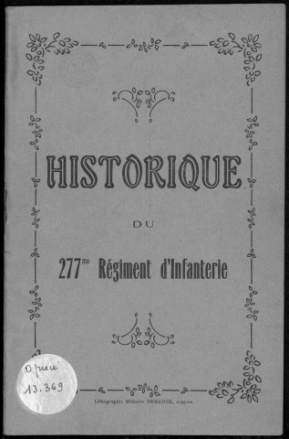 Historique du 277ème régiment d'infanterie