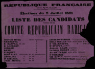 Elections du 2 juillet 1871 : Liste des candidats proposée par le Comité républicain radical