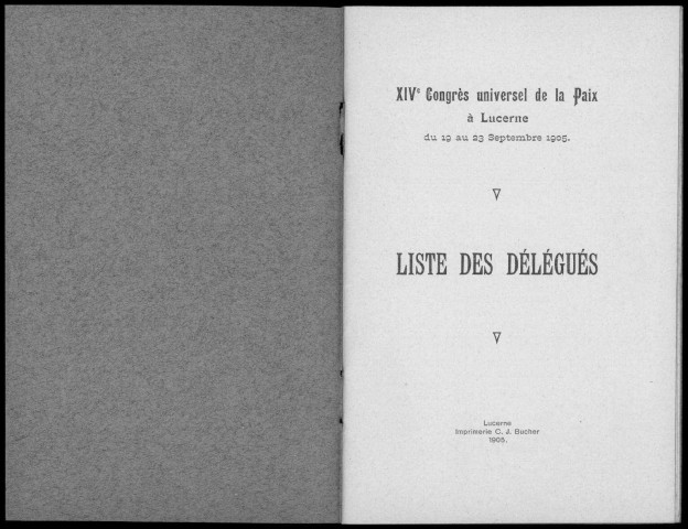 XIVe congrès international de la paix. Lucerne 19-24 septembre 1905. Sous-Titre : Les rapports du pacifisme et du mouvement ouvrier