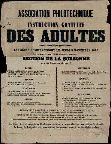 Instruction gratuite des adultes