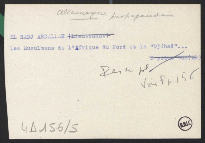 Propagande allemande en français et arabe s'adressant aux musulmans d'Afrique du nord